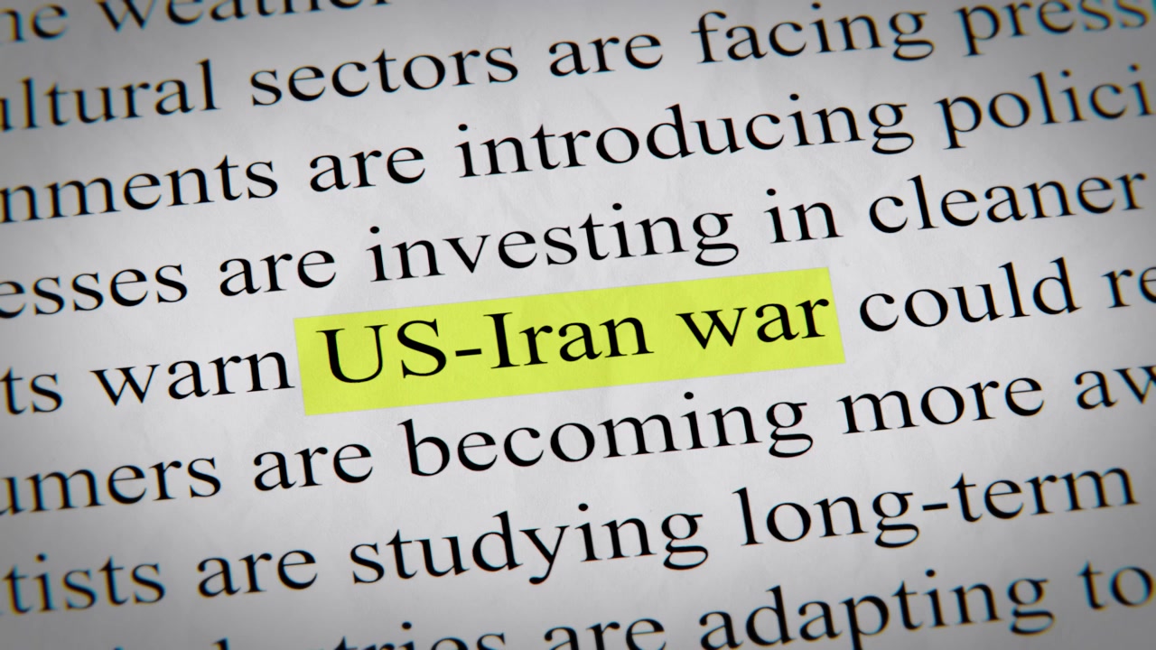 Minimal cinematic of US-Iran war text animation designed for documentary, economic, technology, and news-related storytelling.