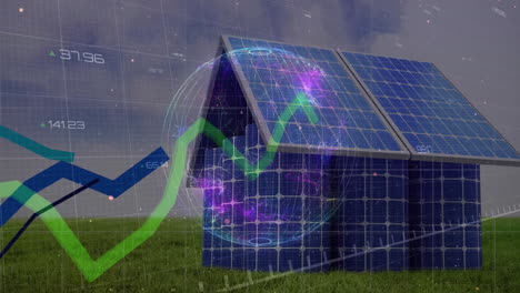 animación del globo, líneas y procesamiento de datos sobre la casa