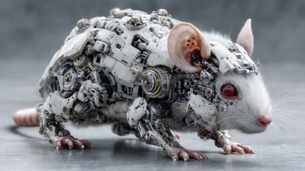 A Futuristic Robotic Mouse: Melding Nature and Technology in a Stunning Display of Mechanical Innovation and Artistic Design