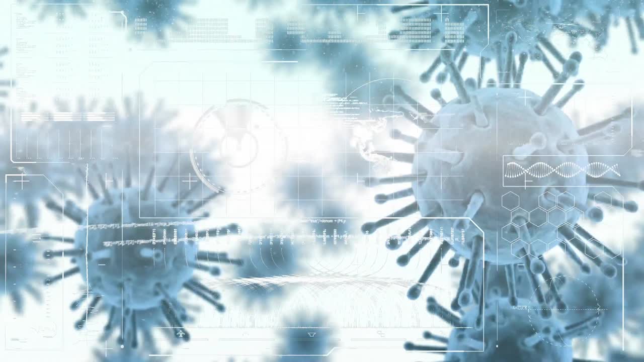 células de coronavirus que se propagan con el globo girando sobre un fondo blanco