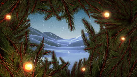 animation of snow falling over snow falling over fir tree branches