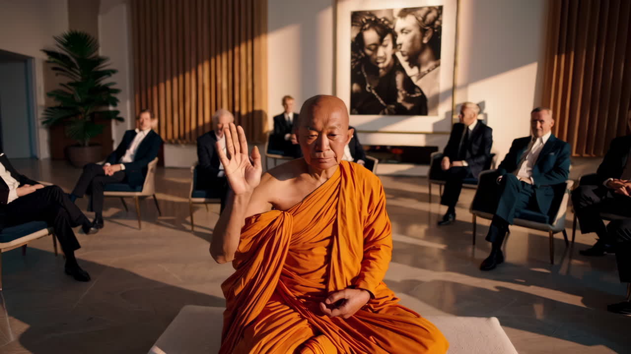 Monk in Meeting with Businessmen