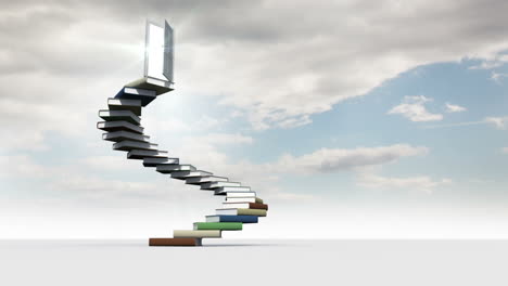 Steps-made-of-books-in-the-cloudy-sky-