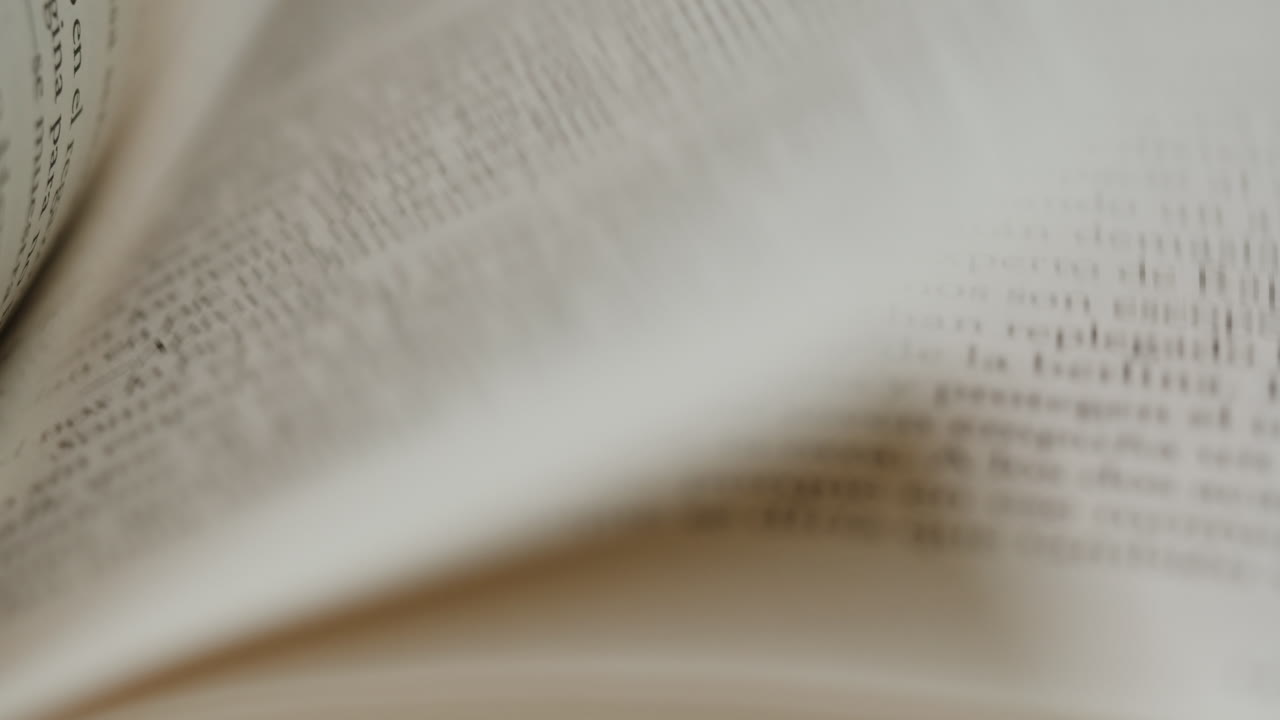 Close-up of open book pages with text
