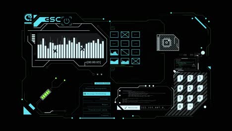 Hud interface panel with complex infographic data and information elements on screen