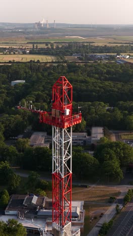 Antenna, measurement instrument, detection at research facility. Aerial vertical video. Science and research. Julich, Germany