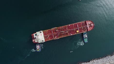 aerial view above an empty tanker arriving at