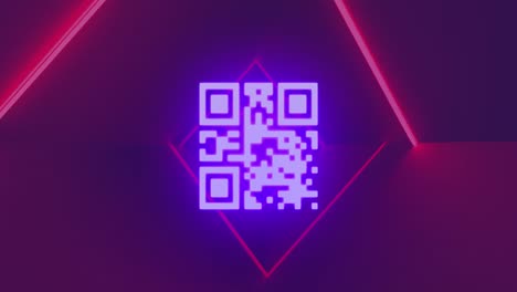 animation of qr code, data processing over neon lines