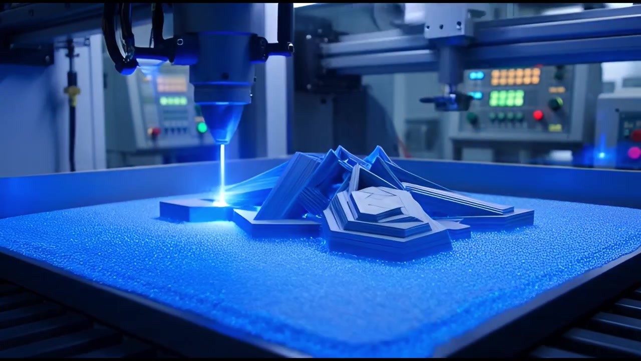Industrial Laser Sintering 3D Printer Creating a Geometric Object