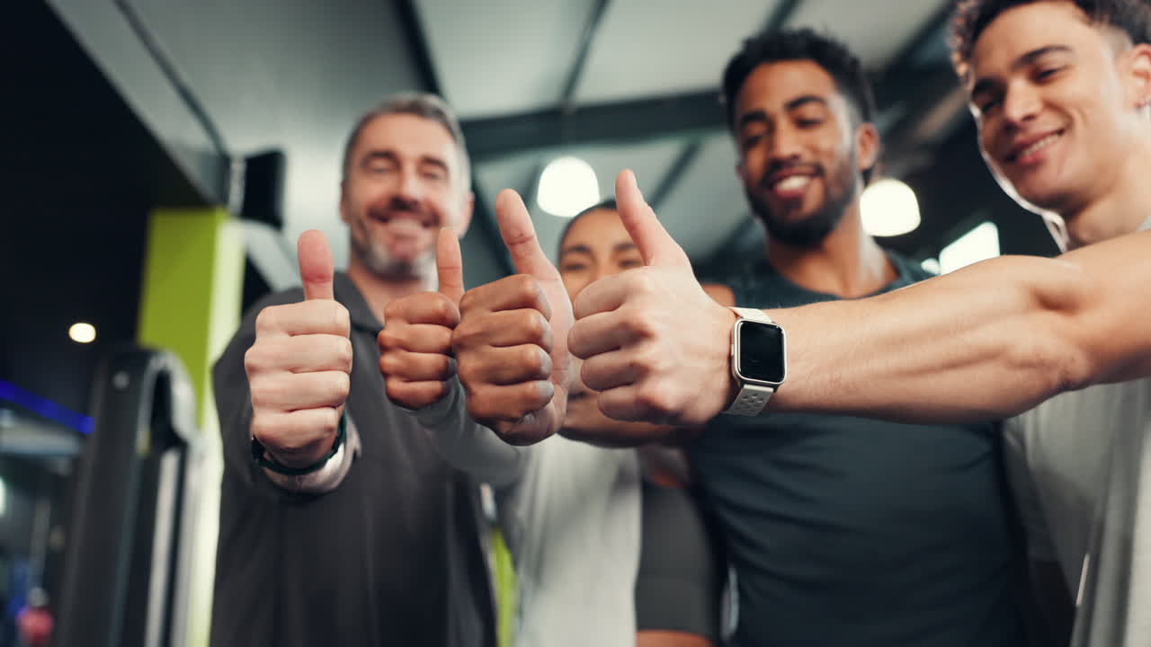 Group of people at the gym giving thumbs up