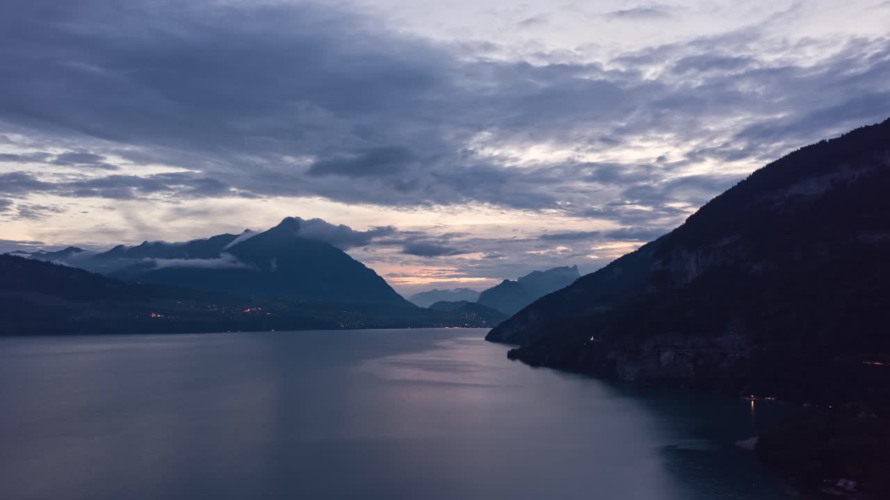 Interlaken Switzerland aerial hyperlapse dramatic clouds