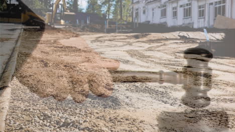 animación digital de la excavadora en el sitio de construcción 4k