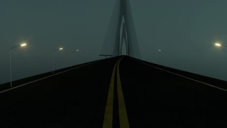 fast driving forward on the long curve bridge at night, 3d rendering.