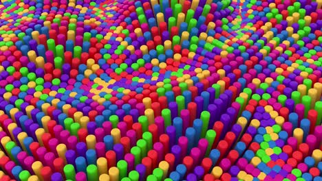 abstract multicolored rainbow colorful background with cylinders. ceramic round tiles. geometry pattern. random cells. polygonal glossy surface. futuristic abstraction.seamless loop 3d animation of 4k