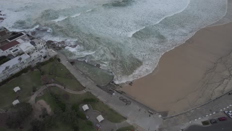 View-From-Above-Of-Uncrowded-Bondi-Beach-On-A-Stormy-Weather-In-The-Eastern-Suburbs-Of-Sydney-In-Australia