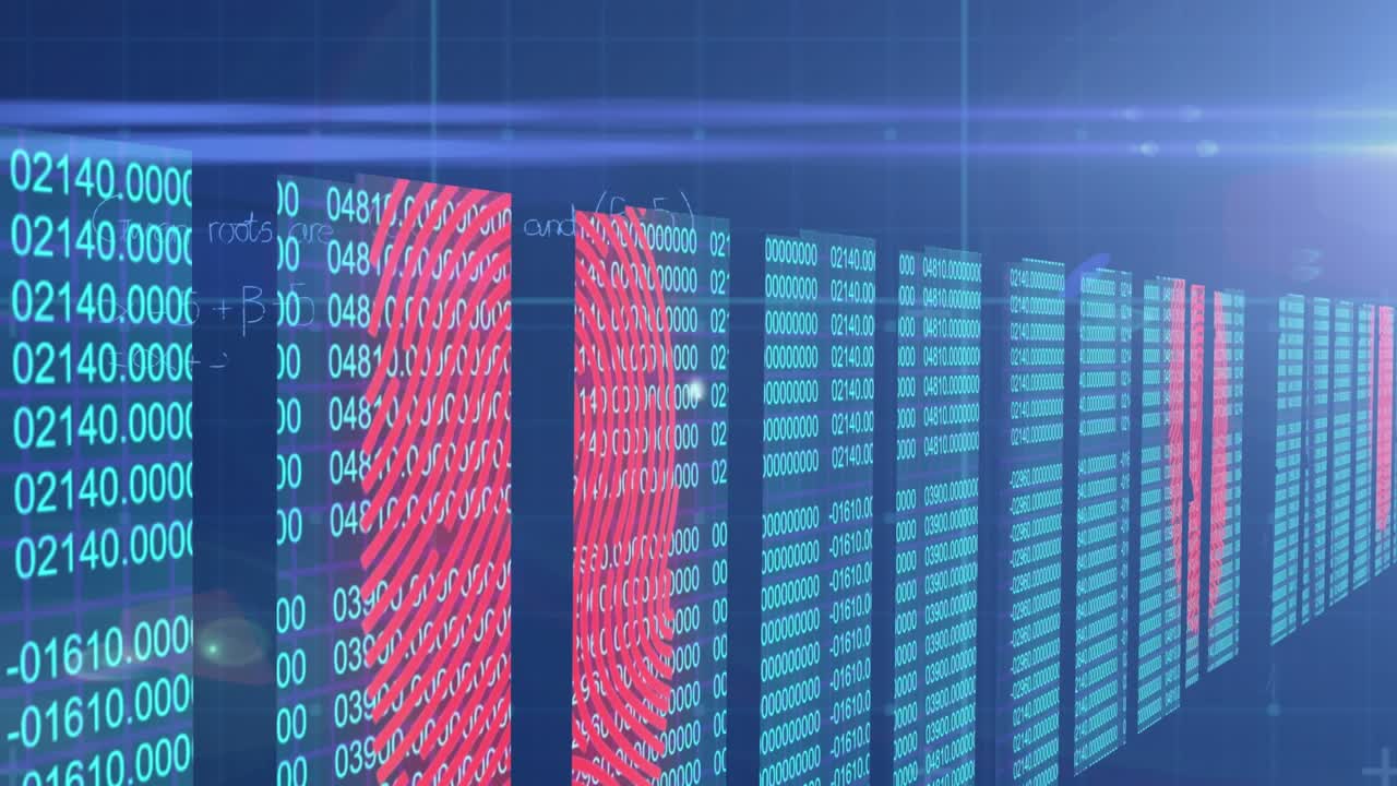 Animation of data processing and blue christmas padlock over server room