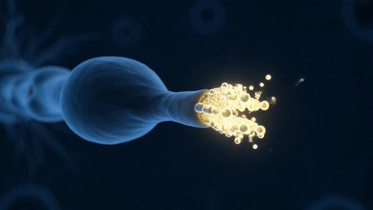 Neural Impulse Traveling Along an Axon and Releasing Neurotransmitters