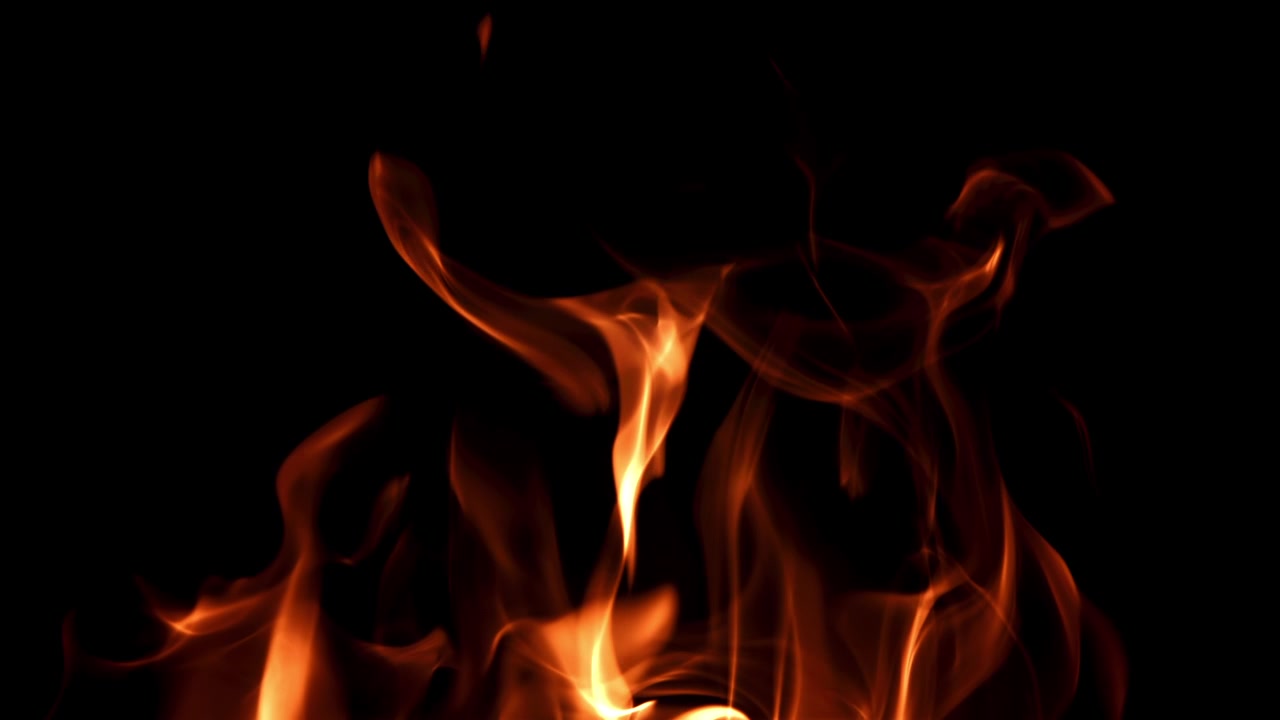 Flickering Fire and Orange Flames on Black Background