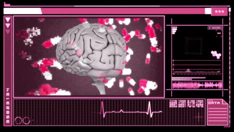 animación del cerebro humano y procesamiento de datos en pantalla