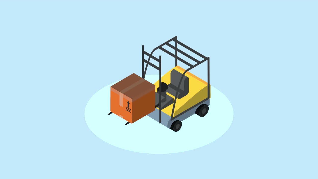 carrello elevatore a forchetta con animazione logistica a scatola