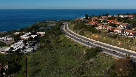 Road-on-the-hills-from-Rancho-Palos-Verdes,-California-USA-Recorded-with-a-DJI-spark-1080p-30fps