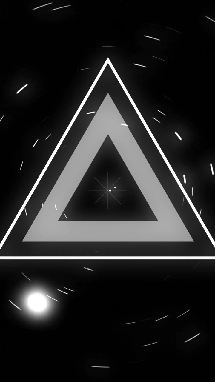 Rotating triangular shape and glowing particles animation on black background