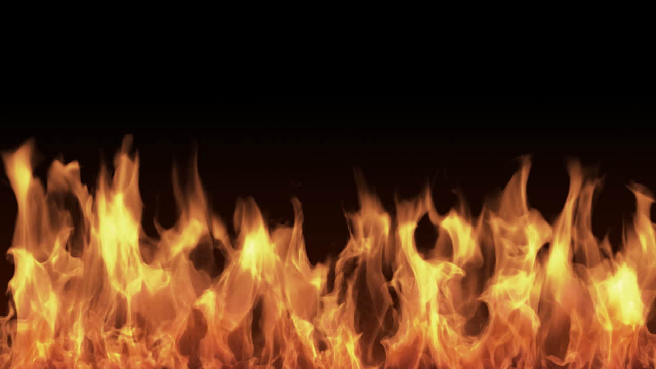 Realistic Fire Flames Burning on Black Background