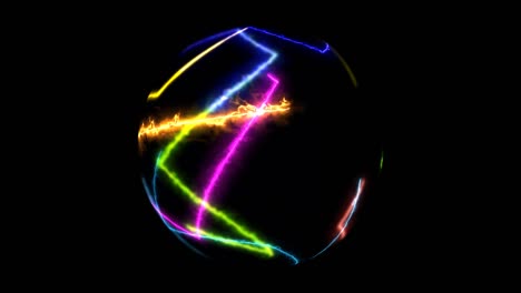 abstract rainbow light laser random moving in ball sphere on black screen