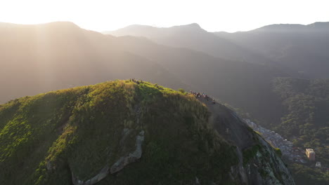 Aerial-Of-Two-Brothers-Mountain,-Rio-de-Janeiro,-Revealing-Favela-Rocinha