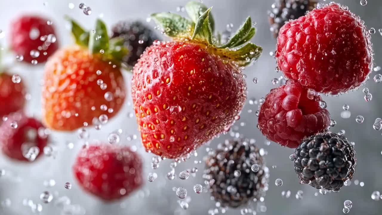 Vibrant Berries with Dynamic Water Droplets