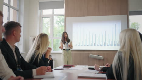 Eine-Finanzanalystin-Spricht-Bei-Einem-Geschäftstreffen-Mit-Kollegen-Oder-Einer-Konferenz-Für-Spezialisten