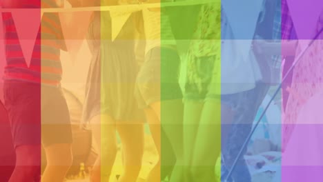 animación del arco iris sobre un grupo de personas felices