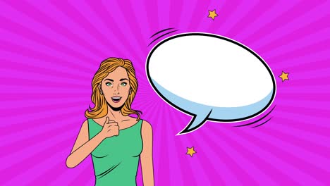 joven mujer sexy con burbuja de habla estilo de animación de arte pop