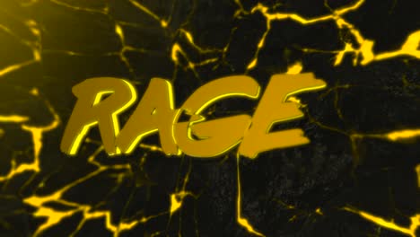 gold rage text on lava background