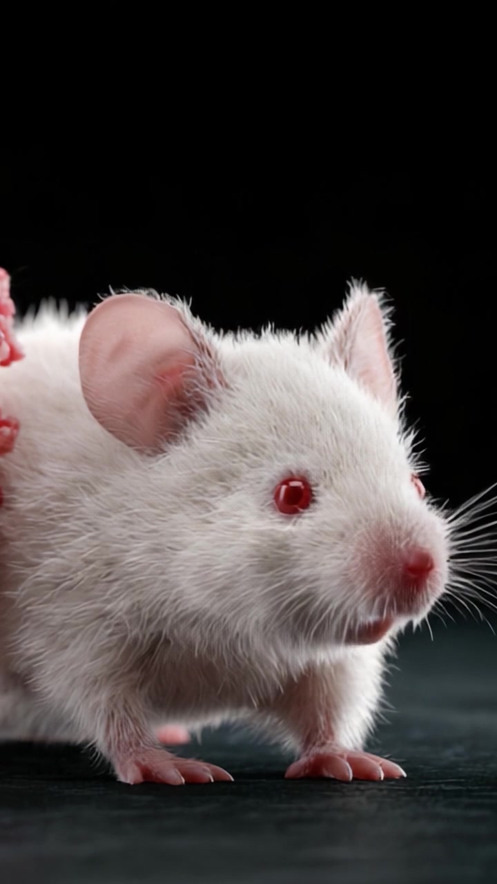 Momenti accattivanti: un enigmatico topo bianco mostra caratteristiche uniche e intriganti in un momento di curiosità catturato.