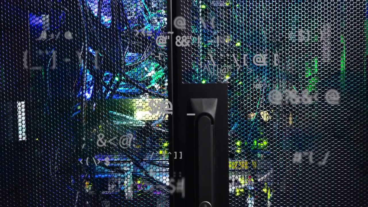 Digital Data Code Overlaying a Server Rack in a Data Center