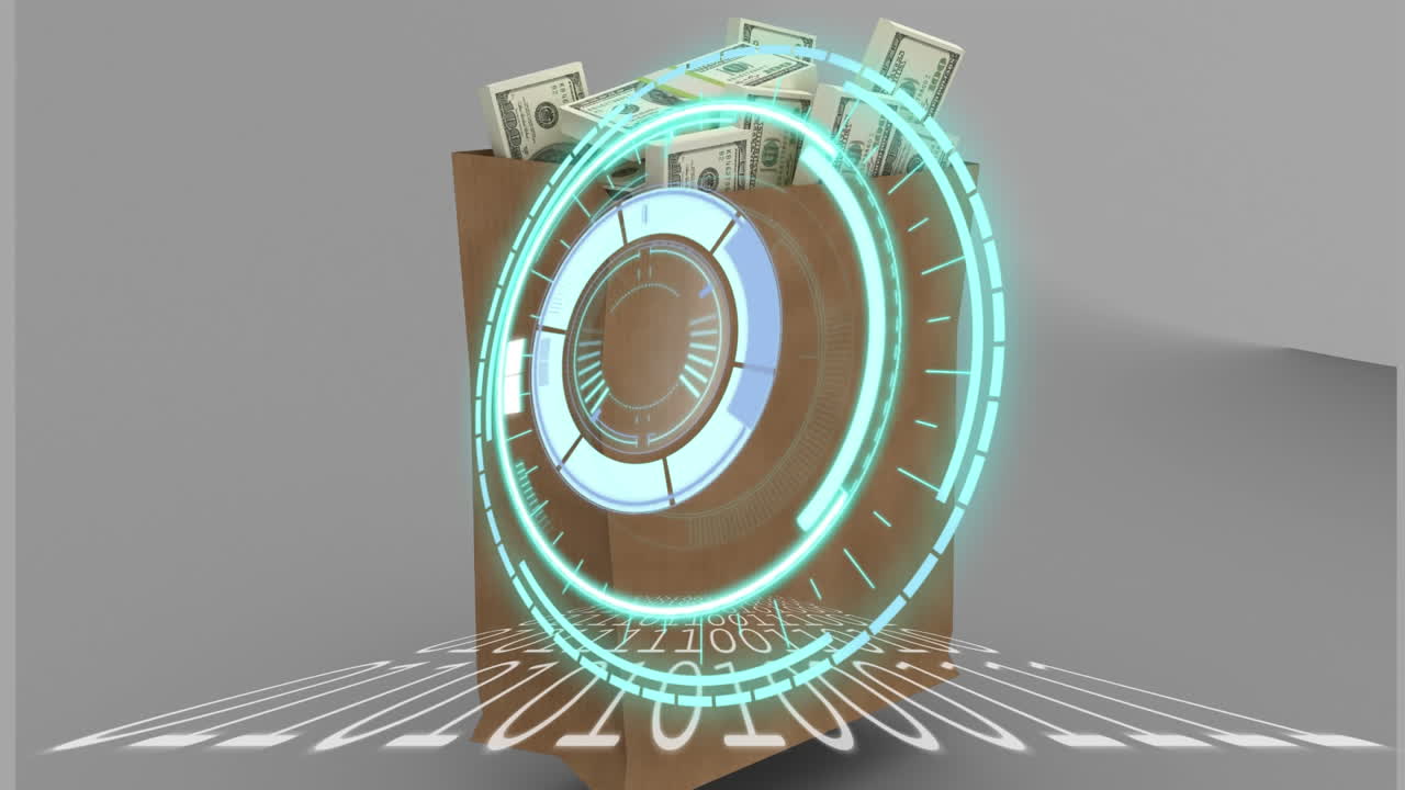 animación del círculo de carga sobre la billetera con dinero