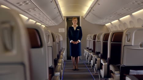 Airplane Cabin Interior with Flight Attendant