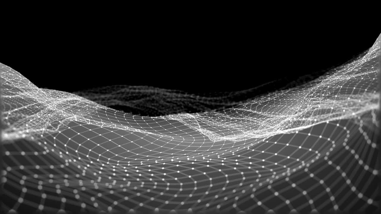 Background abstract digital wave and light square particles in organic motion. Wave of particles and grid. looped