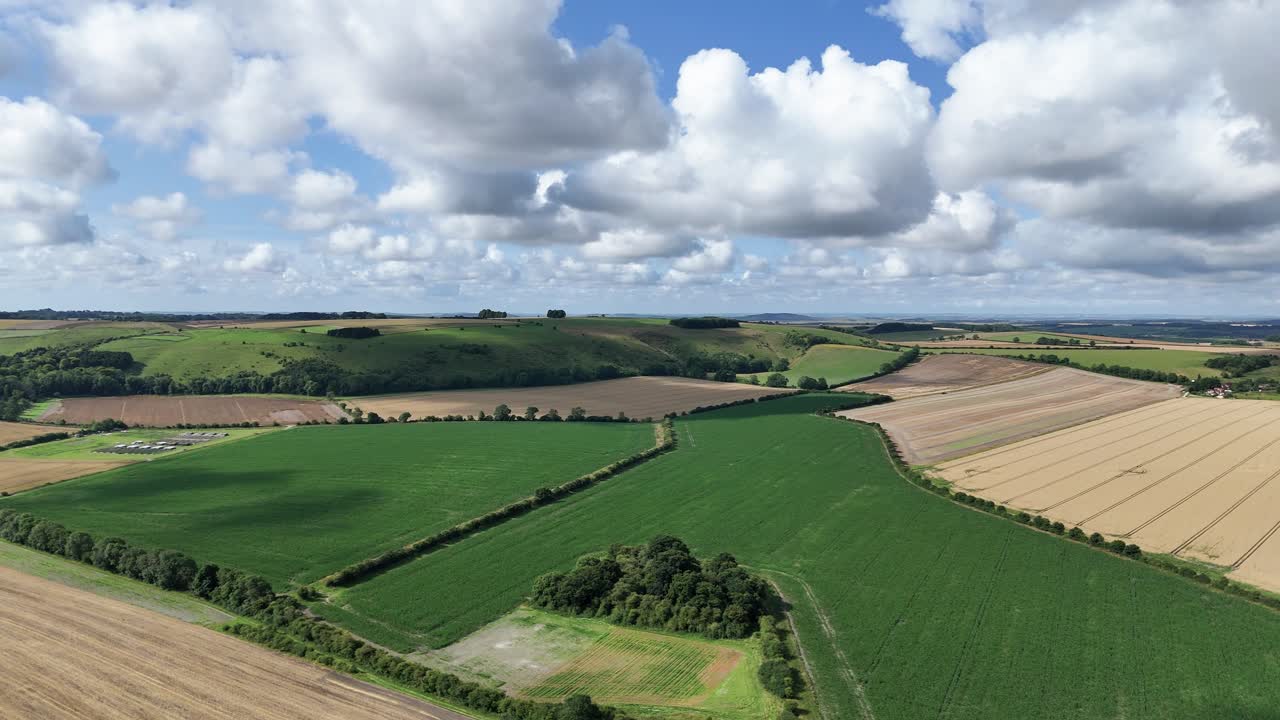 Scenic Farm Fields In Marten, Wiltshire, UK - Aerial Shot