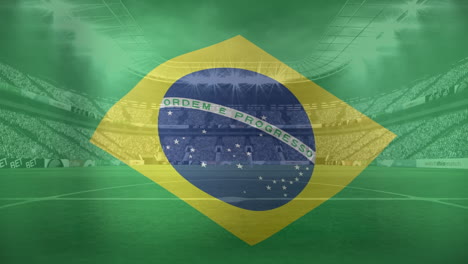 animation of waving flag of brazil over sport stadium