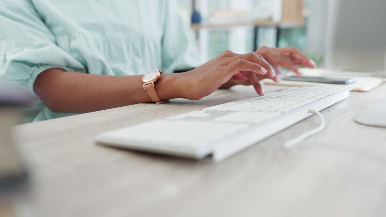 Business hands, typing and computer keyboard