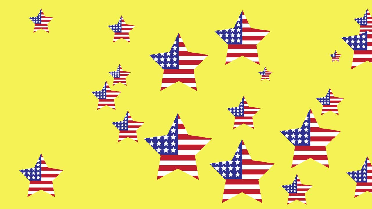 Animation of star-shaped american flags moving over yellow background