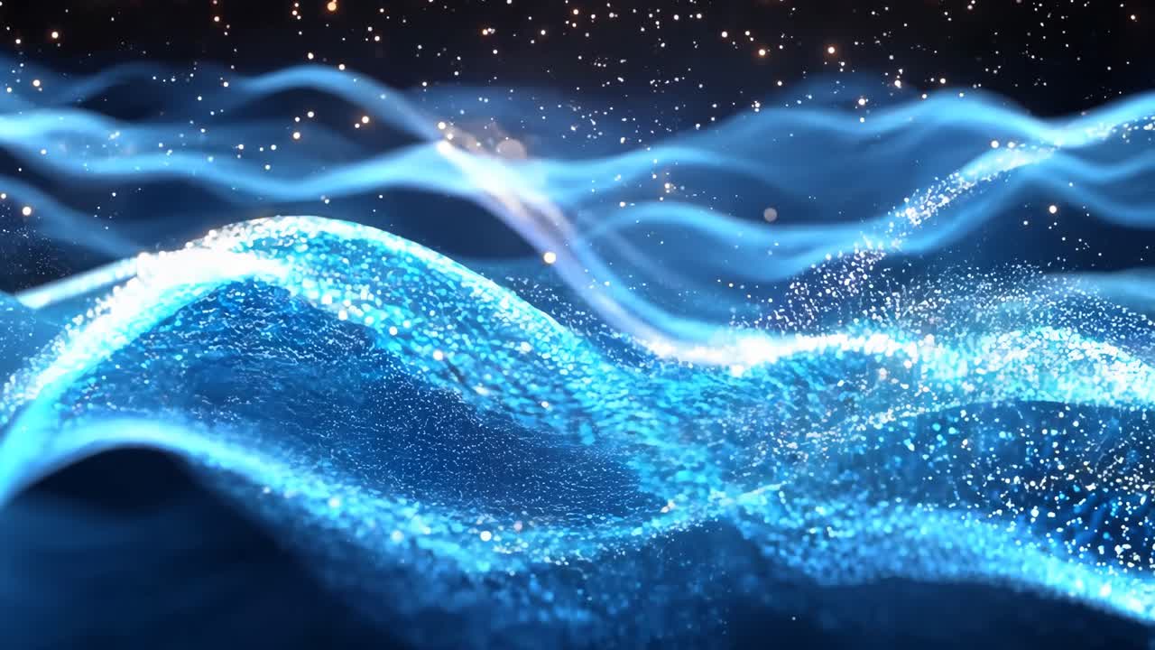 The image is a blue and white gradient with a lot of sparkles. The blue and white gradient gives the impression of a wave, and the sparkles add a sense of movement and energy to the scene