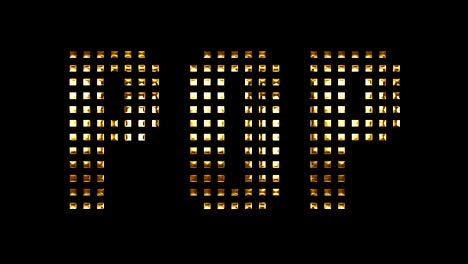 vintage oro amarillo metálico palabra pop texto con movimiento de reflejo ligero en fondo negro, concepto de oro música de lujo discoteca concierto pop entretenimiento