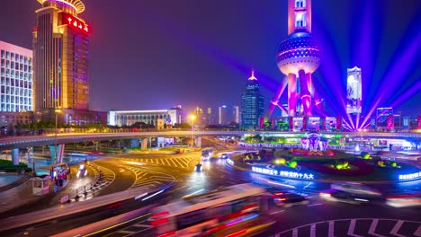 night illuminated shanghai famous pearl oriental tower traffic circle panorama 4k time lapse china