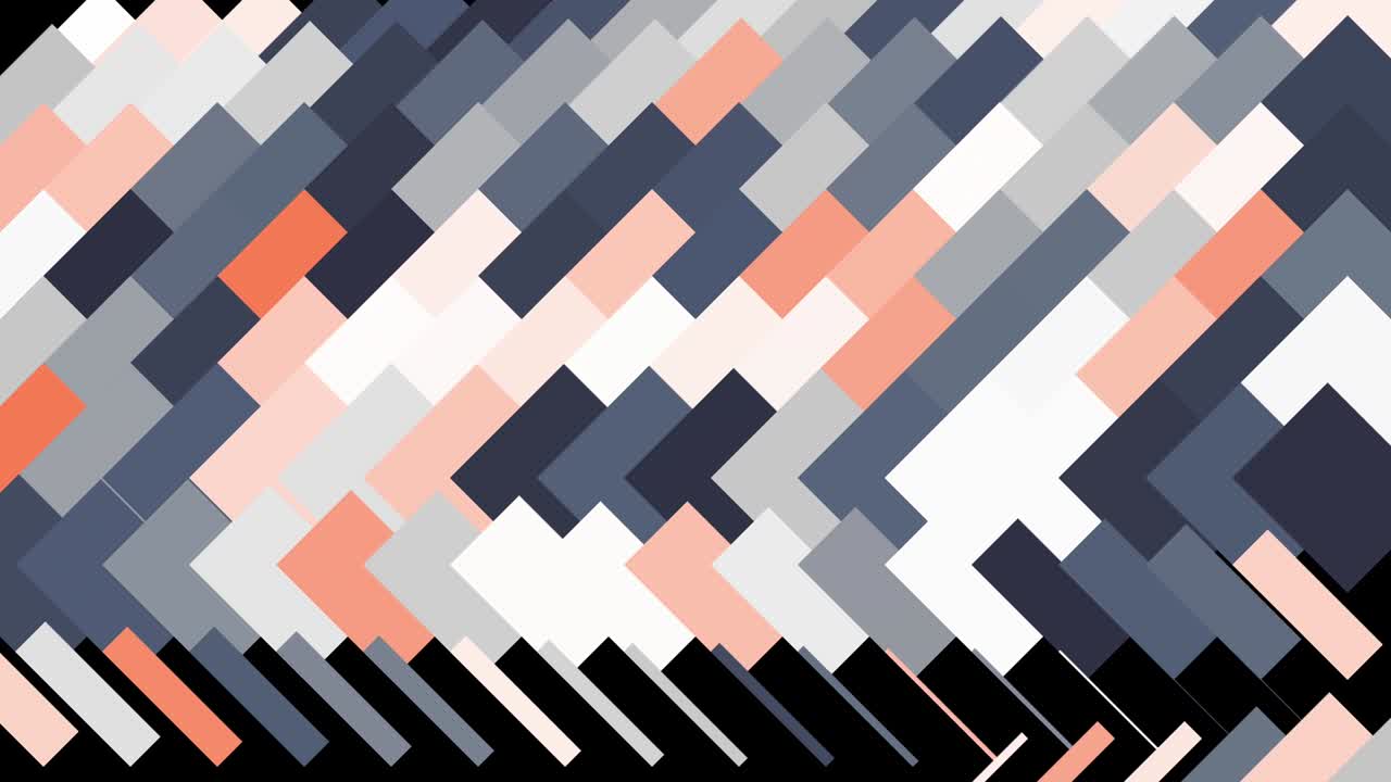 Colorful abstract diagonal square mosaic background, seamless loop. Animation. Abstract cells moving in horizontal and vertical directions on black background.