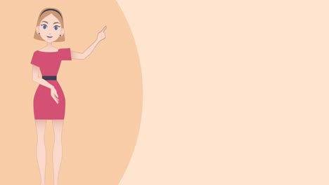 animation of caucasian businesswoman making presentation on orange background