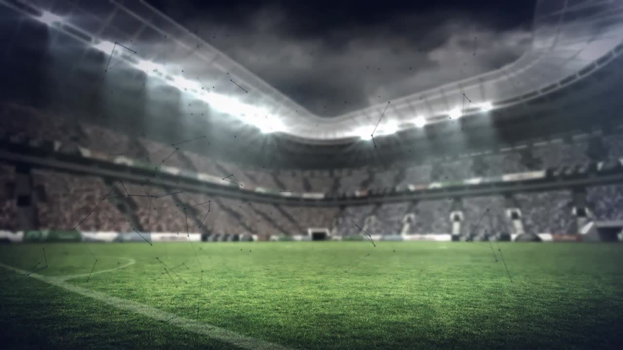 Animazione di reti di connessioni che si evolvono su uno stadio sportivo