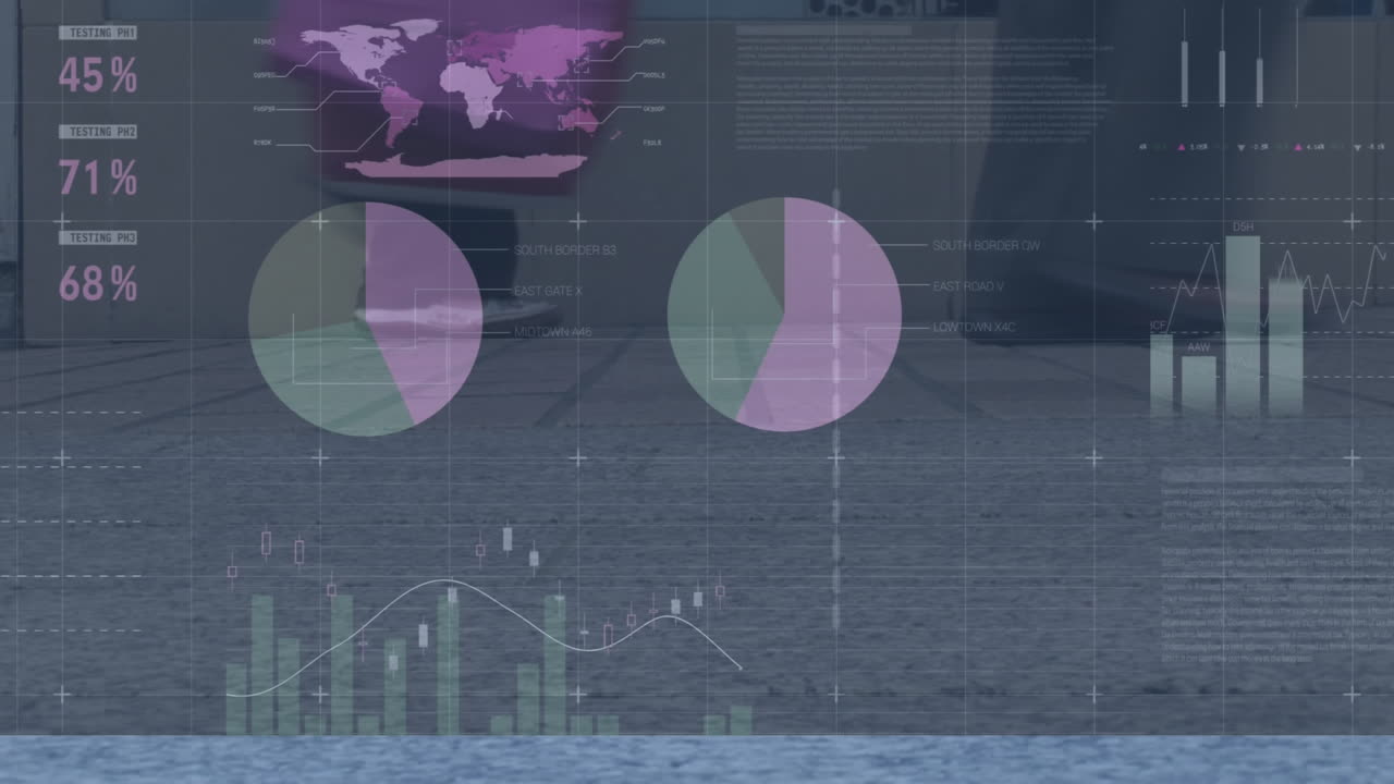 animación del procesamiento de datos financieros sobre diversas personas que caminan por la calle